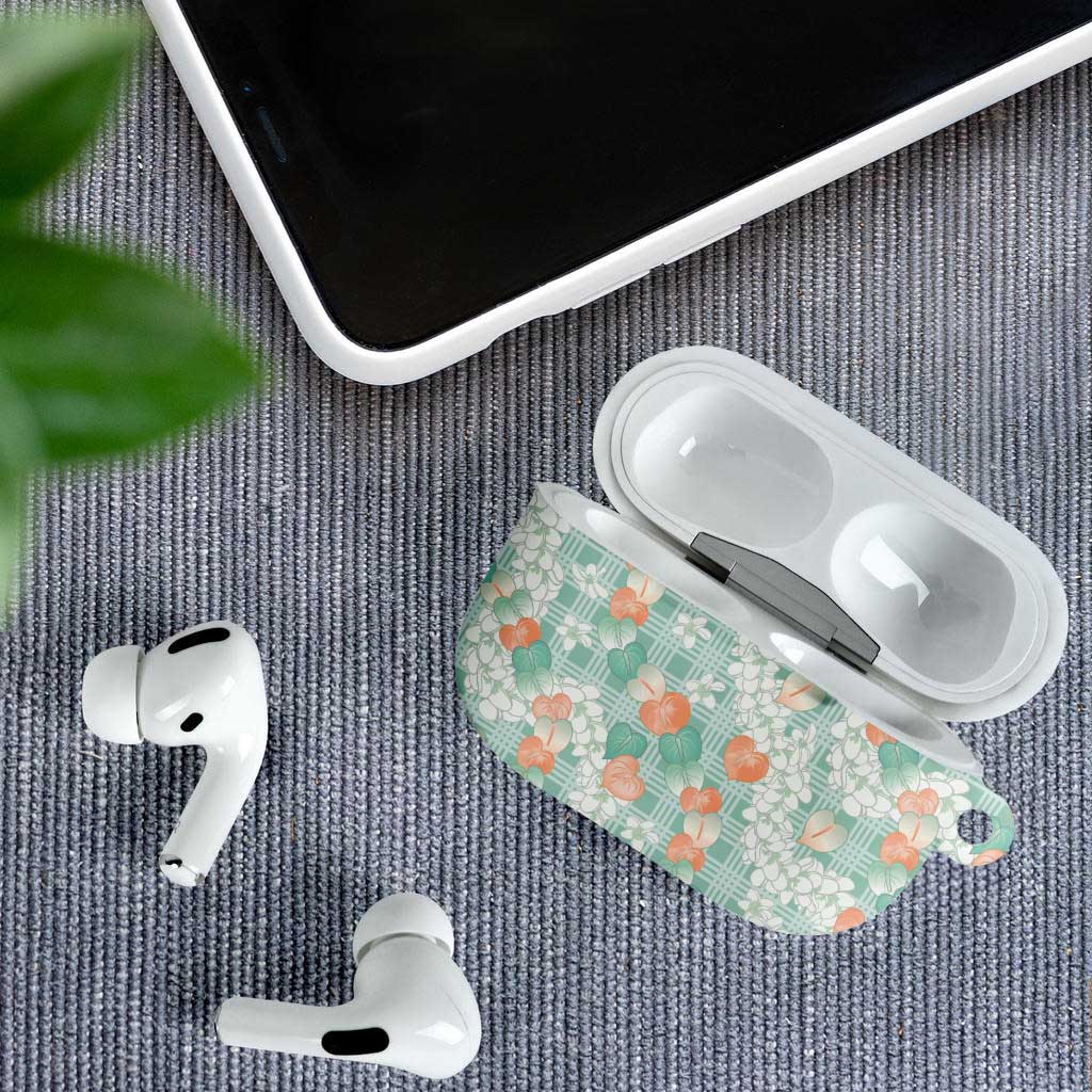 Anthurium Plumeria Lei Pastel AirPods Case Teal Hawaiian Splendid Palaka