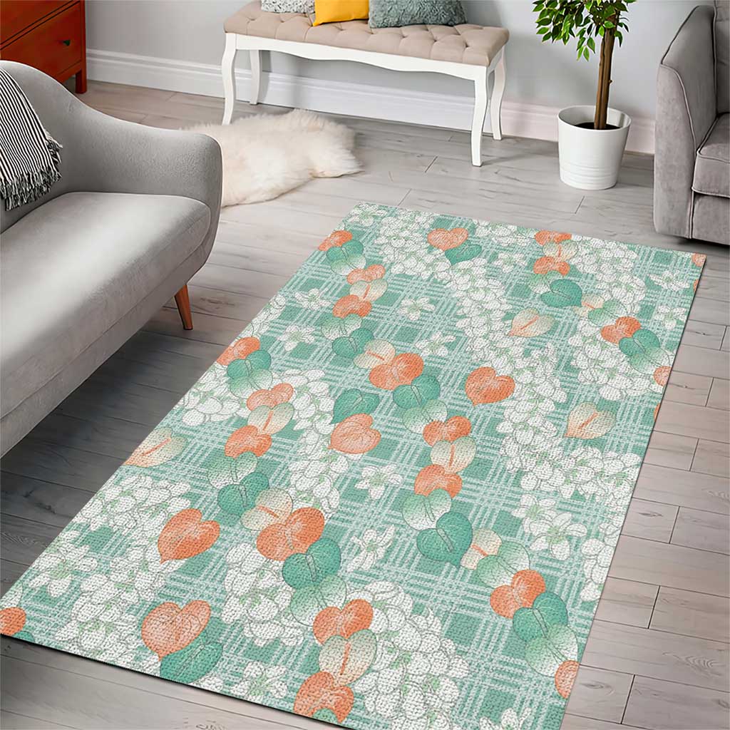 Anthurium Plumeria Lei Pastel Area Rug Teal Hawaiian Splendid Palaka