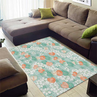 Anthurium Plumeria Lei Pastel Area Rug Teal Hawaiian Splendid Palaka