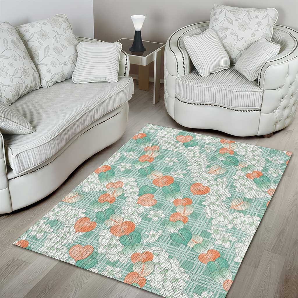 Anthurium Plumeria Lei Pastel Area Rug Teal Hawaiian Splendid Palaka