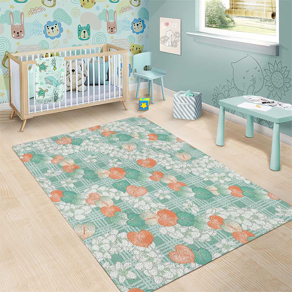 Anthurium Plumeria Lei Pastel Area Rug Teal Hawaiian Splendid Palaka