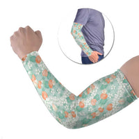 Anthurium Plumeria Lei Pastel Arm Sleeves Teal Hawaiian Splendid Palaka LT01 Set of 2 Teal - Polynesian Pride