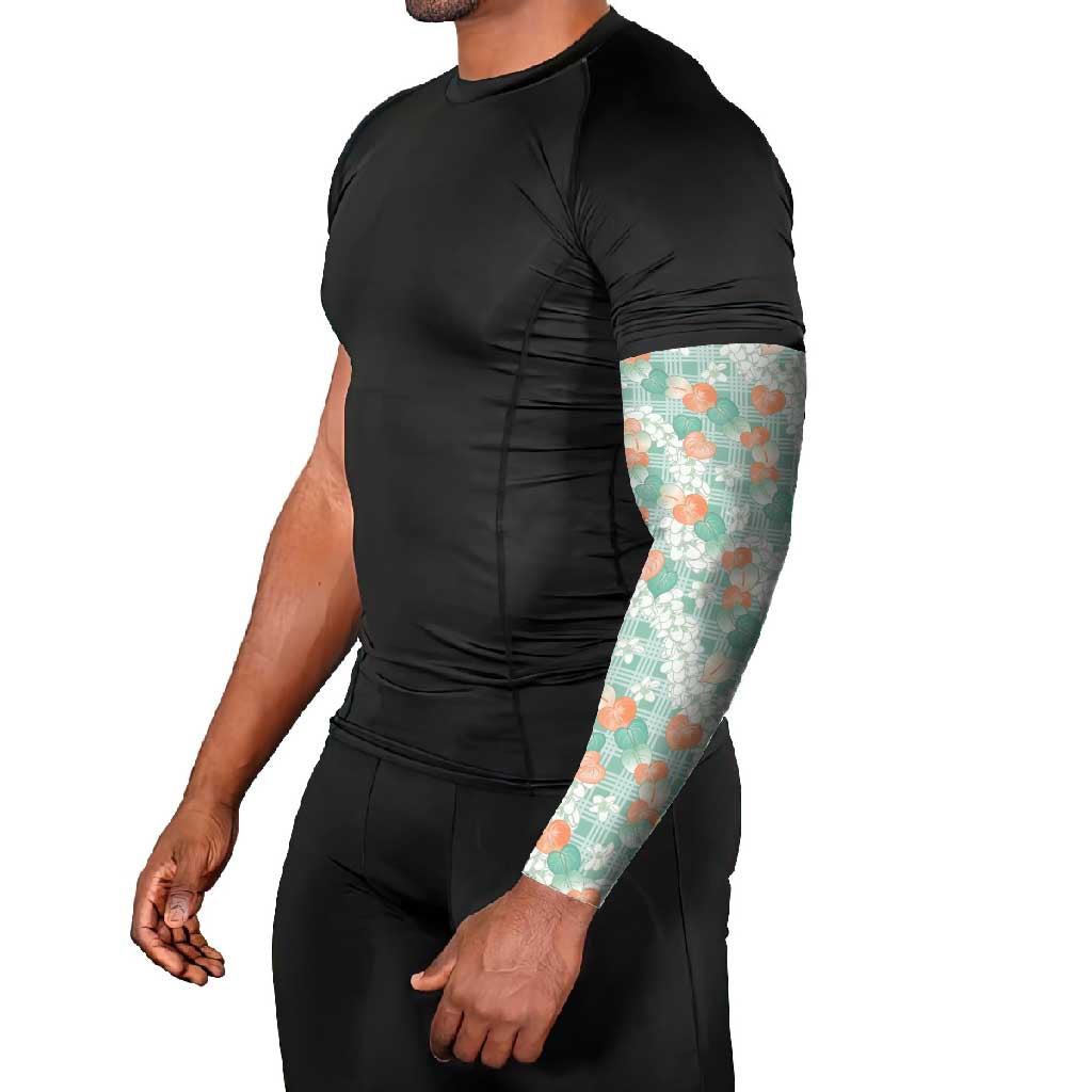 Anthurium Plumeria Lei Pastel Arm Sleeves Teal Hawaiian Splendid Palaka LT01 - Polynesian Pride