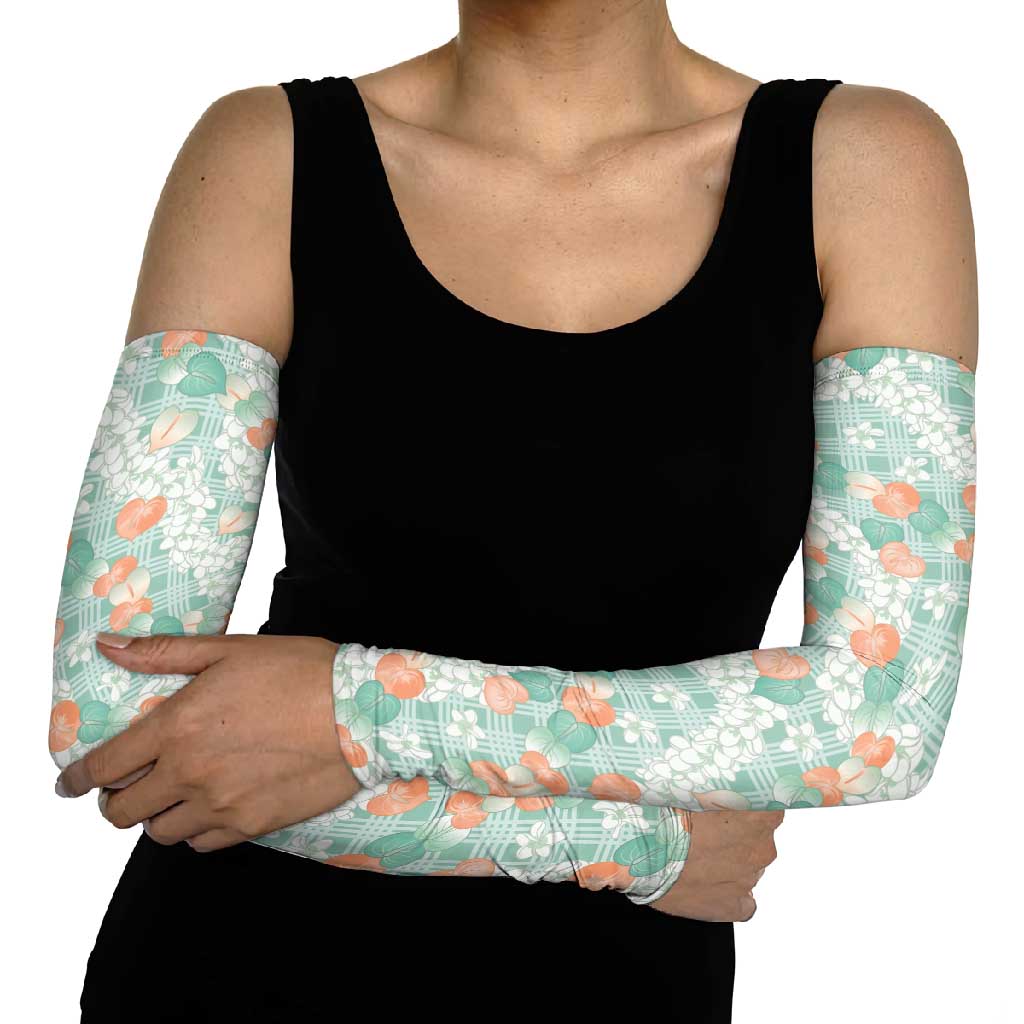 Anthurium Plumeria Lei Pastel Arm Sleeves Teal Hawaiian Splendid Palaka LT01 - Polynesian Pride