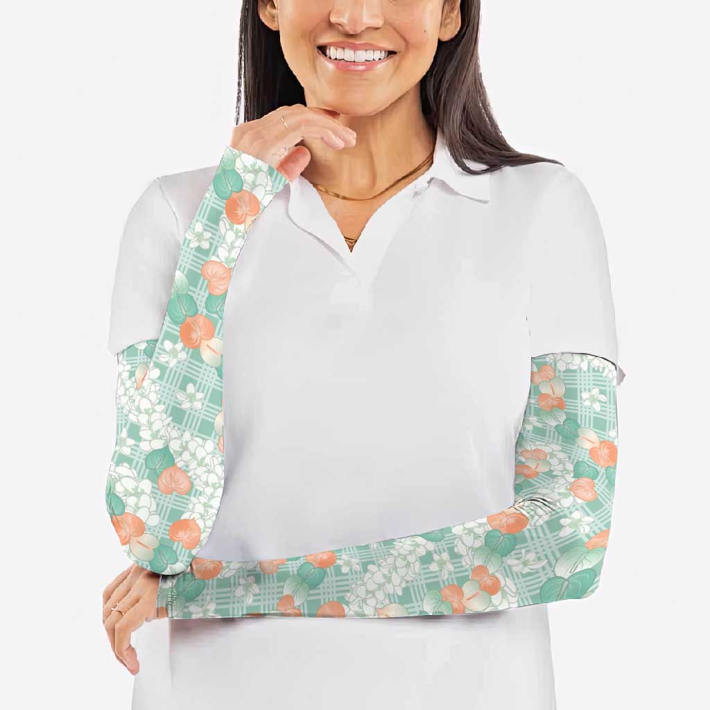 Anthurium Plumeria Lei Pastel Arm Sleeves Teal Hawaiian Splendid Palaka LT01 - Polynesian Pride