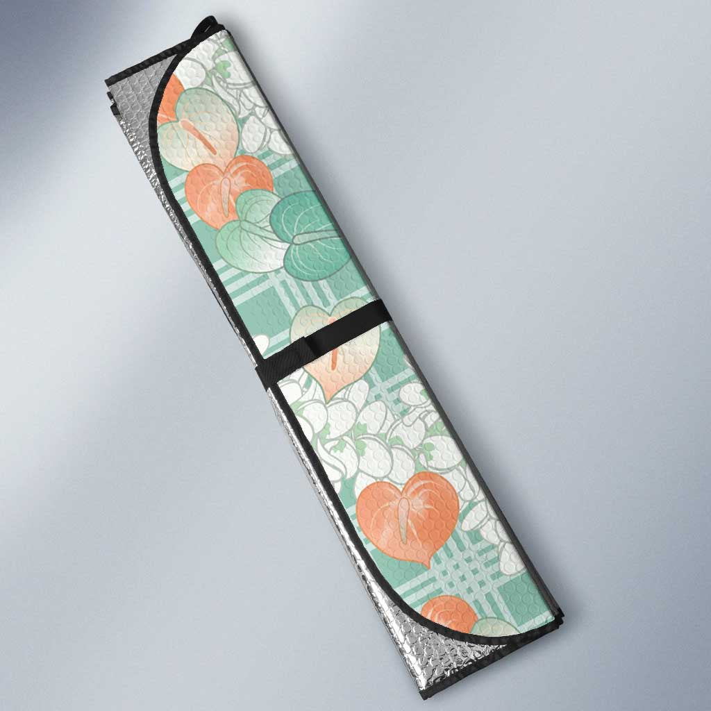 Anthurium Plumeria Lei Pastel Auto Sun Shade Teal Hawaiian Splendid Palaka LT01 - Polynesian Pride