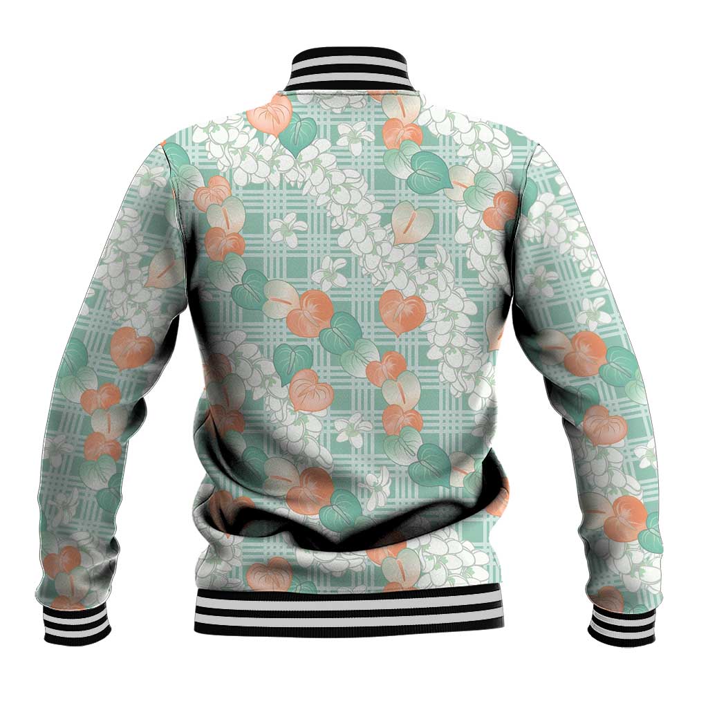 Anthurium Plumeria Lei Pastel Baseball Jacket Teal Hawaiian Splendid Palaka LT01 - Polynesian Pride