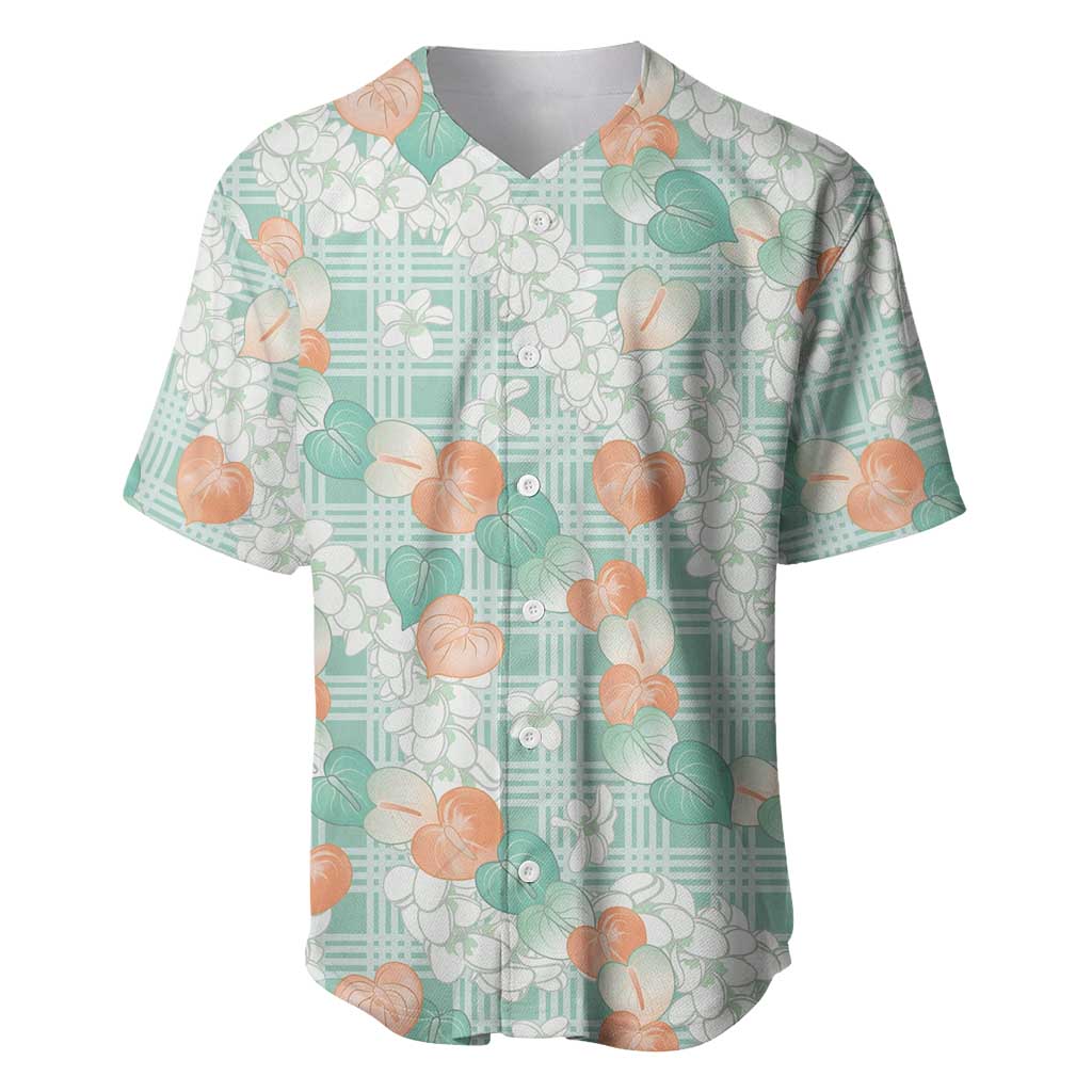 Anthurium Plumeria Lei Pastel Baseball Jersey Teal Hawaiian Splendid Palaka LT01 Teal - Polynesian Pride