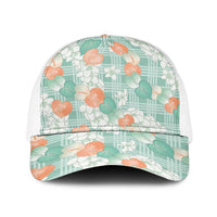 Anthurium Plumeria Lei Pastel Baseball Net Cap Teal Hawaiian Splendid Palaka LT01 One Size White Teal - Polynesian Pride