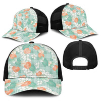 Anthurium Plumeria Lei Pastel Baseball Net Cap Teal Hawaiian Splendid Palaka LT01 - Polynesian Pride