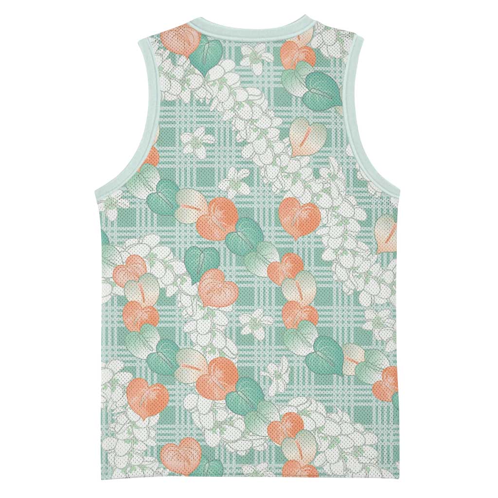 Anthurium Plumeria Lei Pastel Basketball Jersey Teal Hawaiian Splendid Palaka