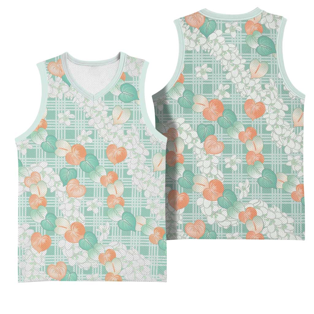 Anthurium Plumeria Lei Pastel Basketball Jersey Teal Hawaiian Splendid Palaka