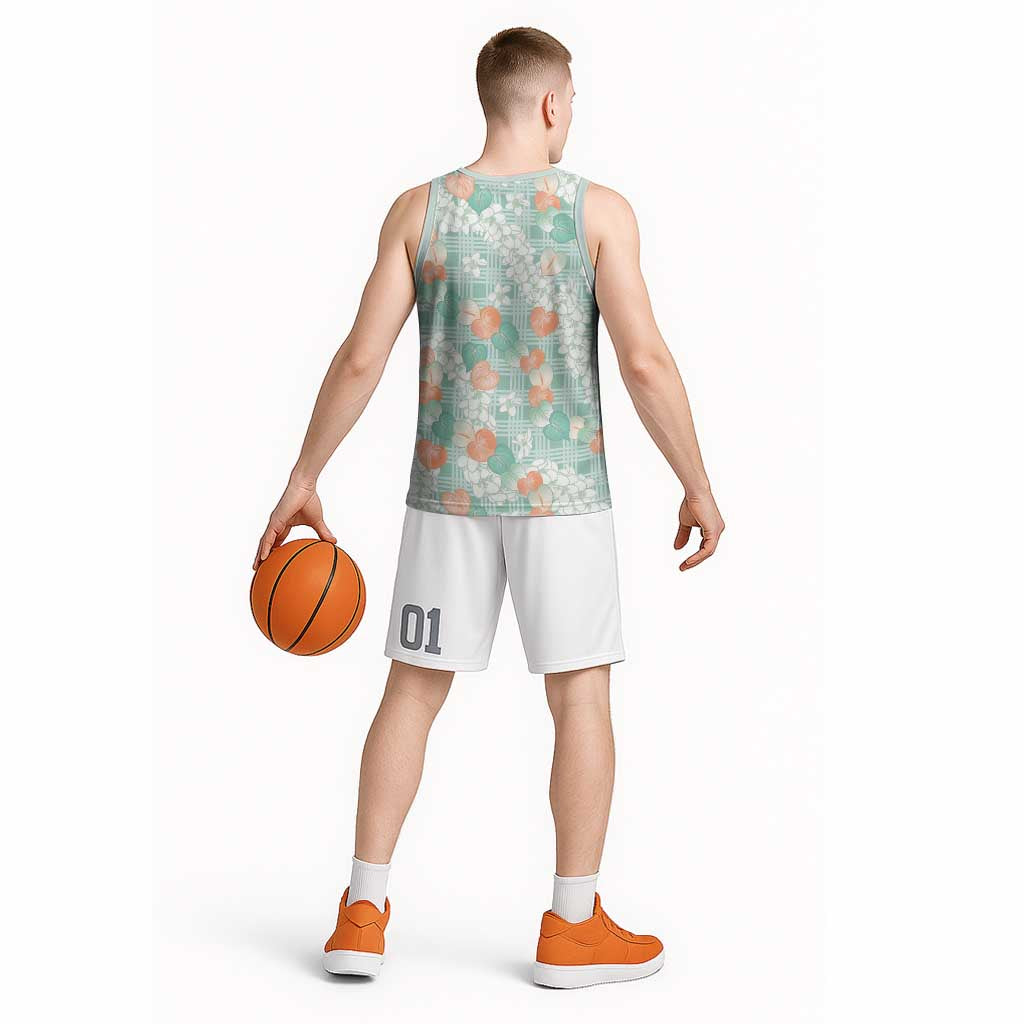 Anthurium Plumeria Lei Pastel Basketball Jersey Teal Hawaiian Splendid Palaka