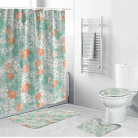 Anthurium Plumeria Lei Pastel Bathroom Set Teal Hawaiian Splendid Palaka LT01 Bathroom Set (4 pcs) Teal - Polynesian Pride