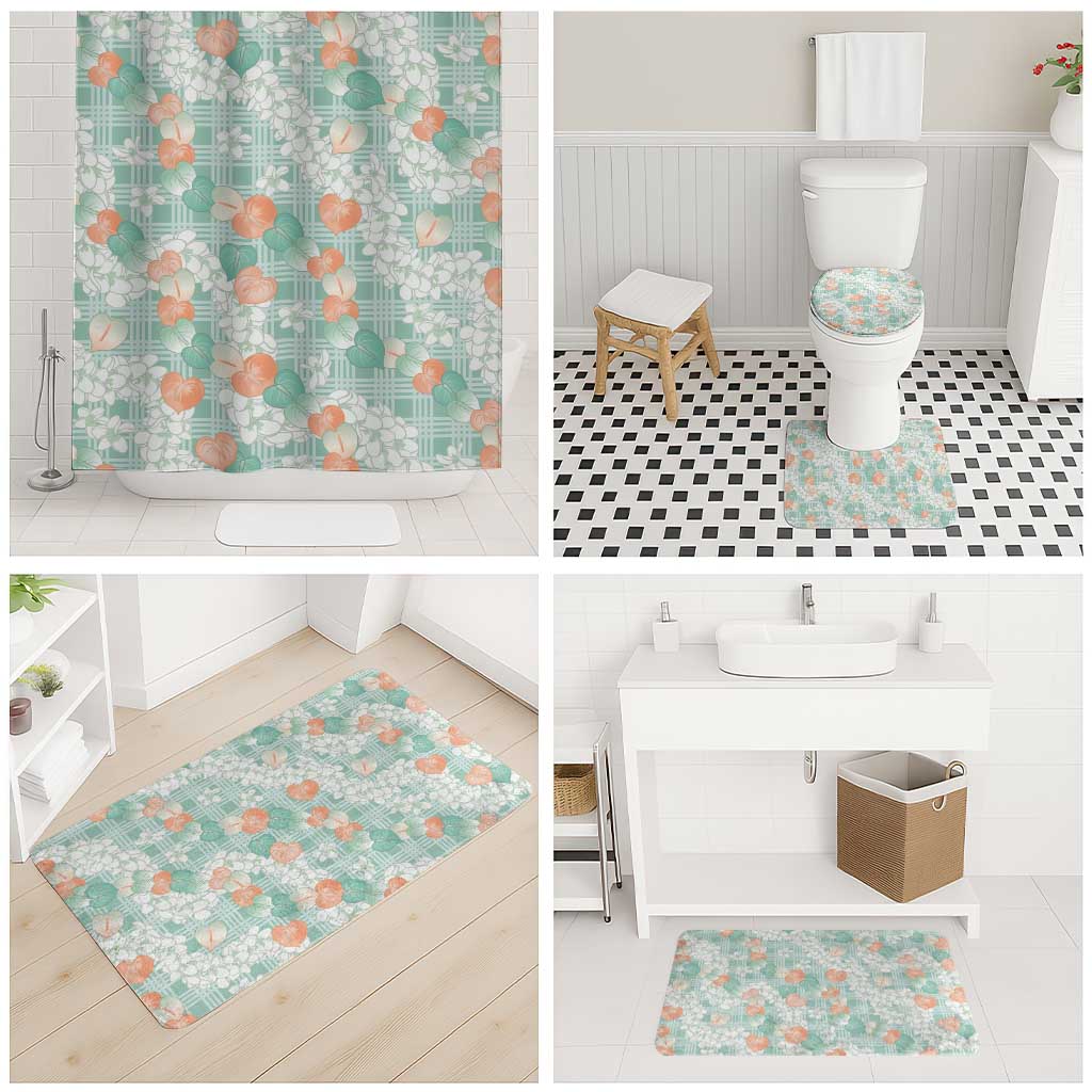 Anthurium Plumeria Lei Pastel Bathroom Set Teal Hawaiian Splendid Palaka LT01 - Polynesian Pride
