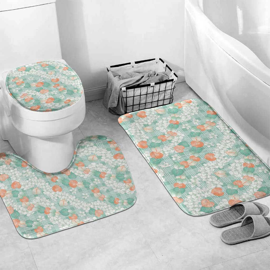 Anthurium Plumeria Lei Pastel Bathroom Set Teal Hawaiian Splendid Palaka LT01 Mat Set Only (3 pcs) One Size Teal - Polynesian Pride