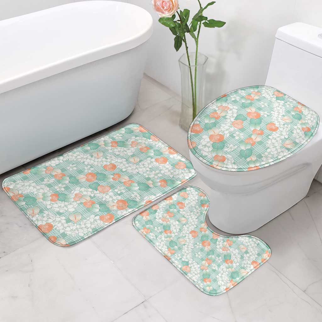 Anthurium Plumeria Lei Pastel Bathroom Set Teal Hawaiian Splendid Palaka LT01 - Polynesian Pride
