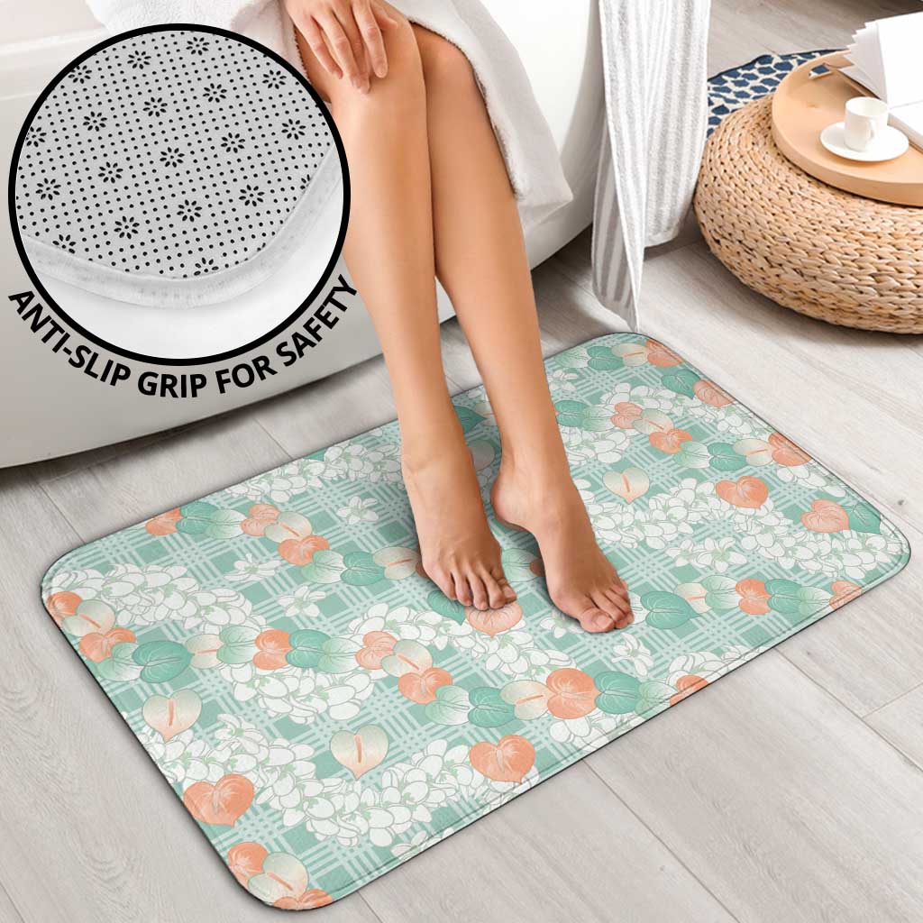 Anthurium Plumeria Lei Pastel Bathroom Set Teal Hawaiian Splendid Palaka LT01 - Polynesian Pride