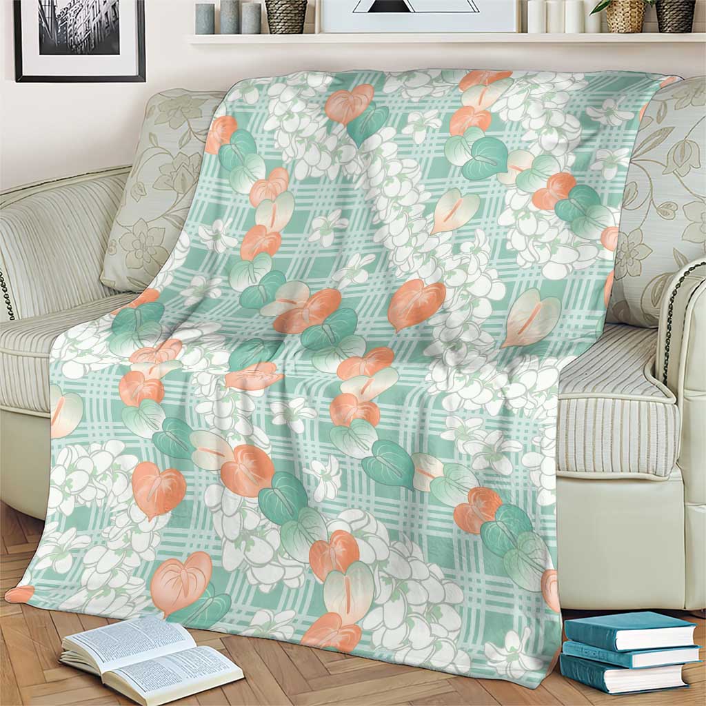 Anthurium Plumeria Lei Pastel Blanket Teal Hawaiian Splendid Palaka LT01 - Polynesian Pride