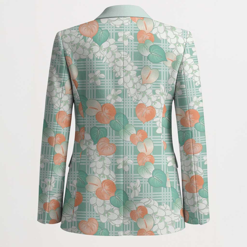 Anthurium Plumeria Lei Pastel Blazer Teal Hawaiian Splendid Palaka LT01 - Polynesian Pride