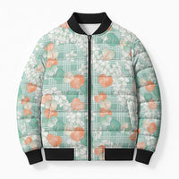 Anthurium Plumeria Lei Pastel Bomber Puffer Jacket Teal Hawaiian Splendid Palaka