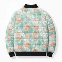 Anthurium Plumeria Lei Pastel Bomber Puffer Jacket Teal Hawaiian Splendid Palaka
