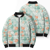 Anthurium Plumeria Lei Pastel Bomber Puffer Jacket Teal Hawaiian Splendid Palaka