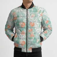 Anthurium Plumeria Lei Pastel Bomber Puffer Jacket Teal Hawaiian Splendid Palaka