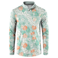 Anthurium Plumeria Lei Pastel Button Sweatshirt Teal Hawaiian Splendid Palaka LT01 Teal - Polynesian Pride