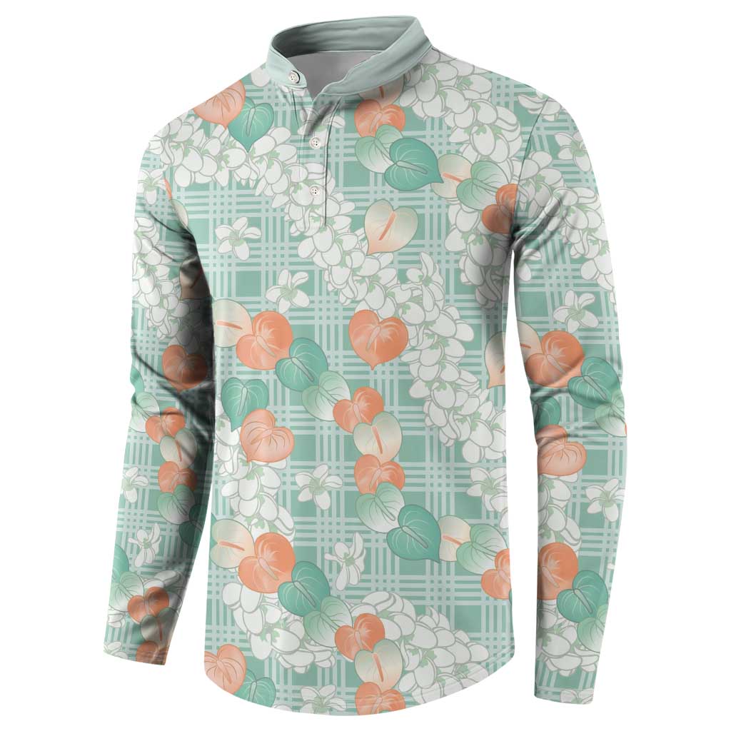 Anthurium Plumeria Lei Pastel Button Sweatshirt Teal Hawaiian Splendid Palaka LT01 - Polynesian Pride