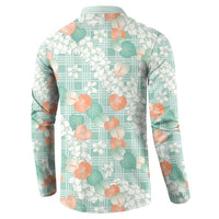 Anthurium Plumeria Lei Pastel Button Sweatshirt Teal Hawaiian Splendid Palaka LT01 - Polynesian Pride