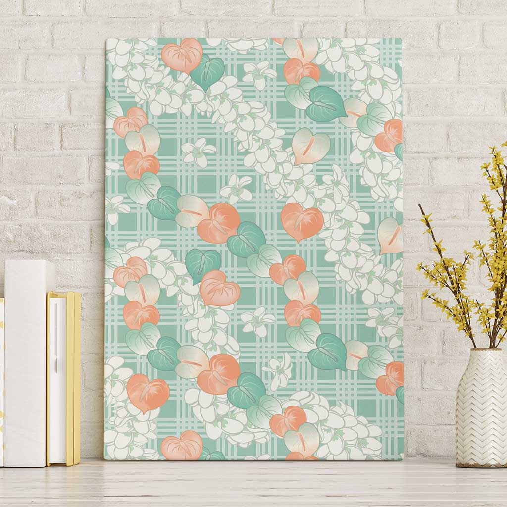 Anthurium Plumeria Lei Pastel Canvas Wall Art Teal Hawaiian Splendid Palaka LT01 Without Frame Teal - Polynesian Pride