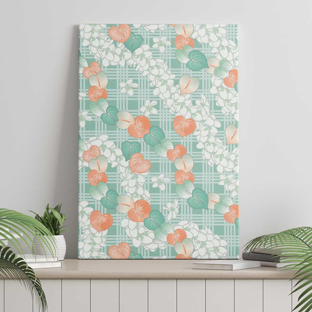 Anthurium Plumeria Lei Pastel Canvas Wall Art Teal Hawaiian Splendid Palaka LT01 - Polynesian Pride