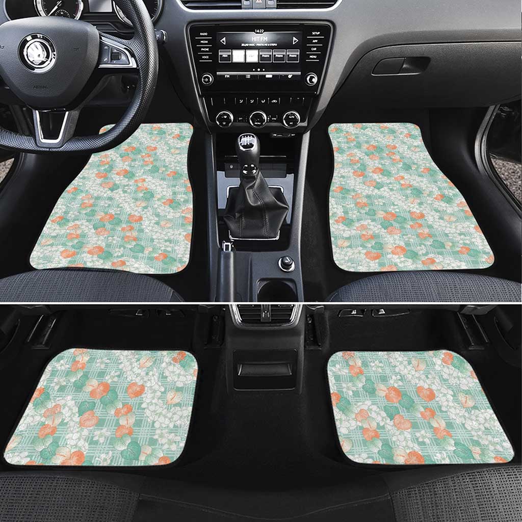 Anthurium Plumeria Lei Pastel Car Mats Teal Hawaiian Splendid Palaka LT01 Set 4pcs Teal - Polynesian Pride