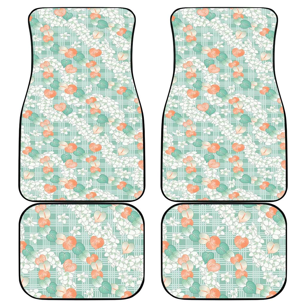 Anthurium Plumeria Lei Pastel Car Mats Teal Hawaiian Splendid Palaka LT01 - Polynesian Pride