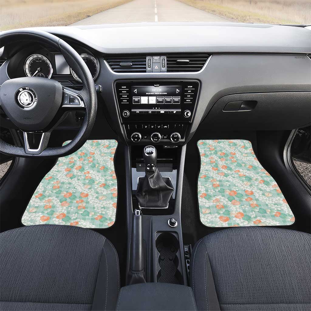 Anthurium Plumeria Lei Pastel Car Mats Teal Hawaiian Splendid Palaka LT01 Set 2pcs - Front Teal - Polynesian Pride