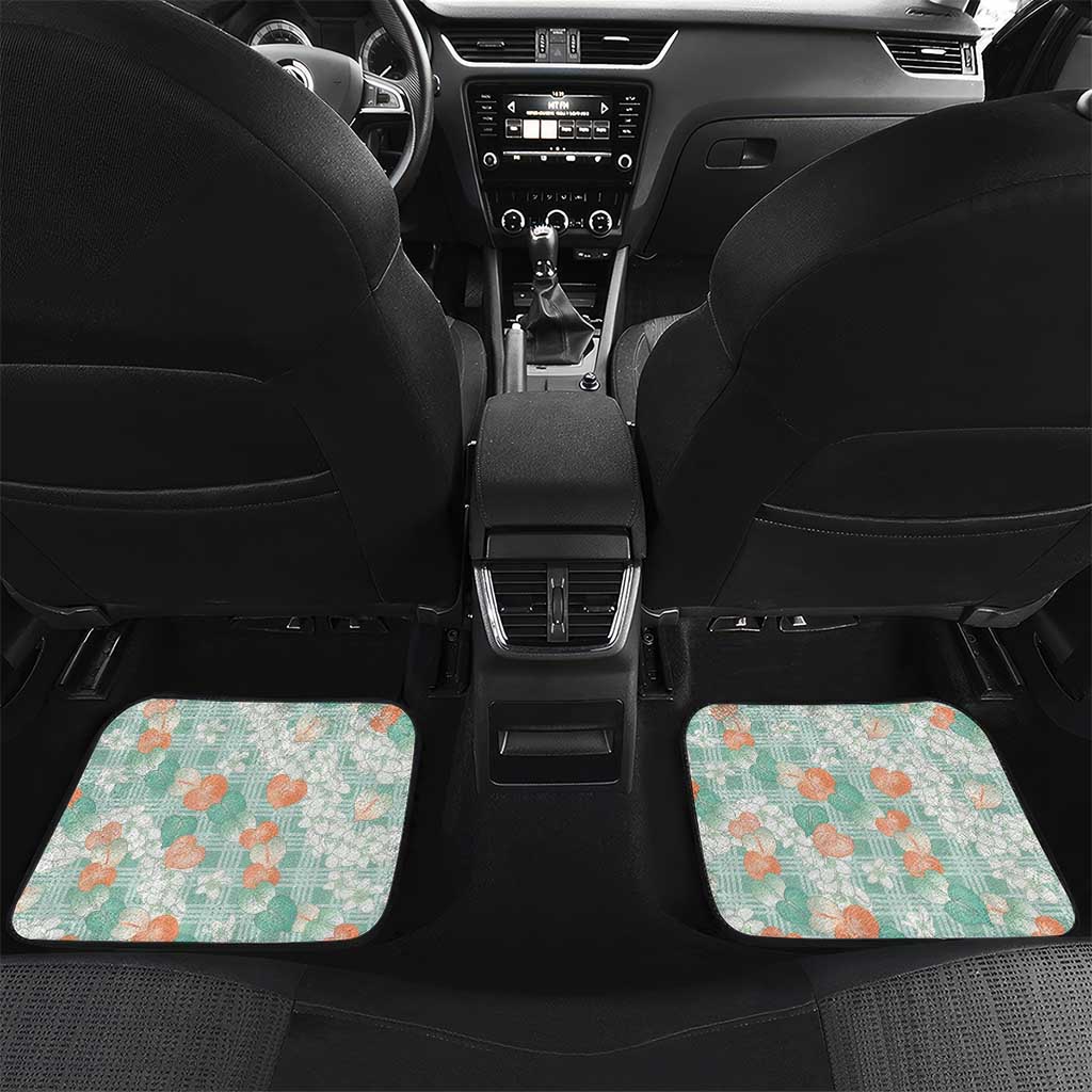 Anthurium Plumeria Lei Pastel Car Mats Teal Hawaiian Splendid Palaka LT01 Set 2pcs - Back Teal - Polynesian Pride