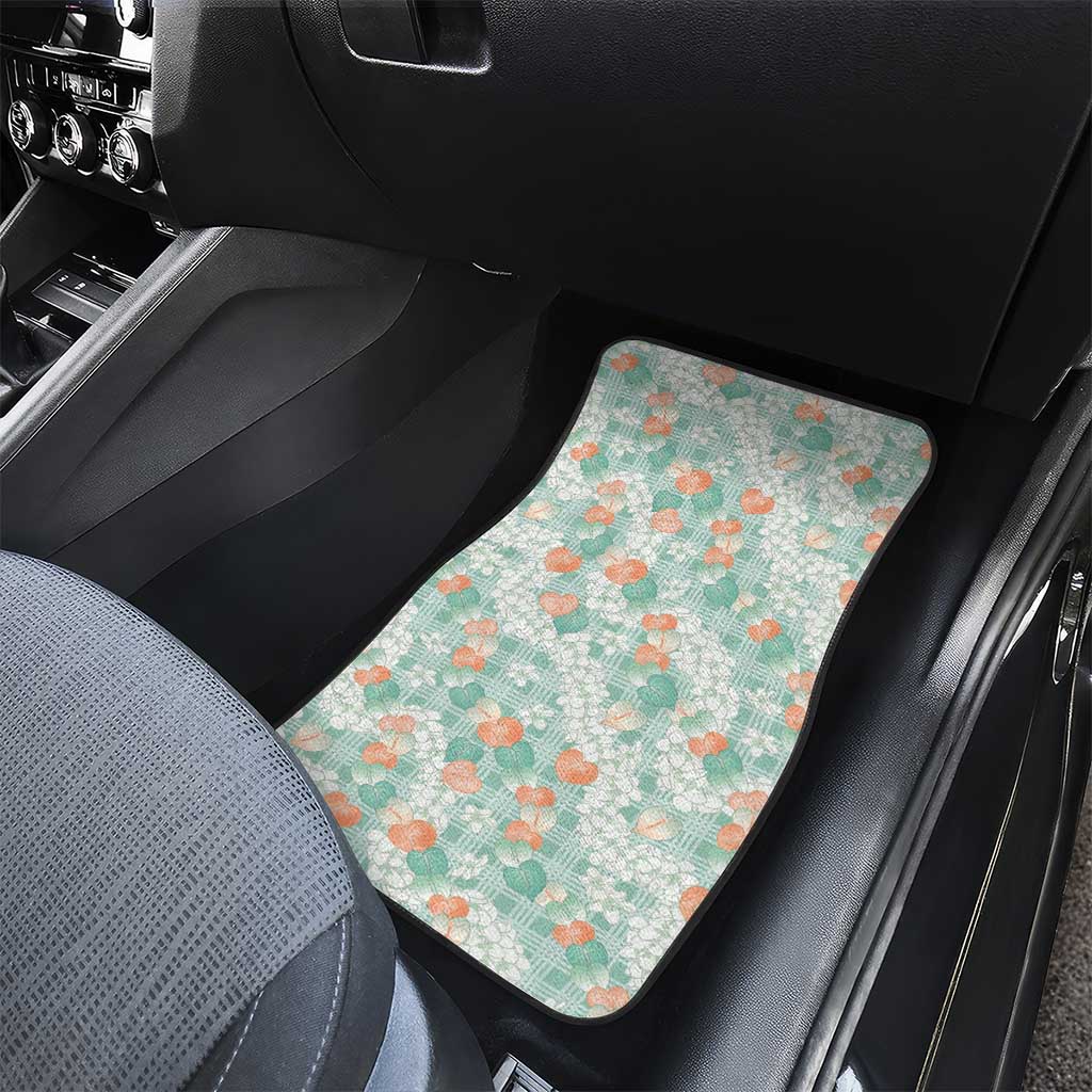 Anthurium Plumeria Lei Pastel Car Mats Teal Hawaiian Splendid Palaka LT01 - Polynesian Pride