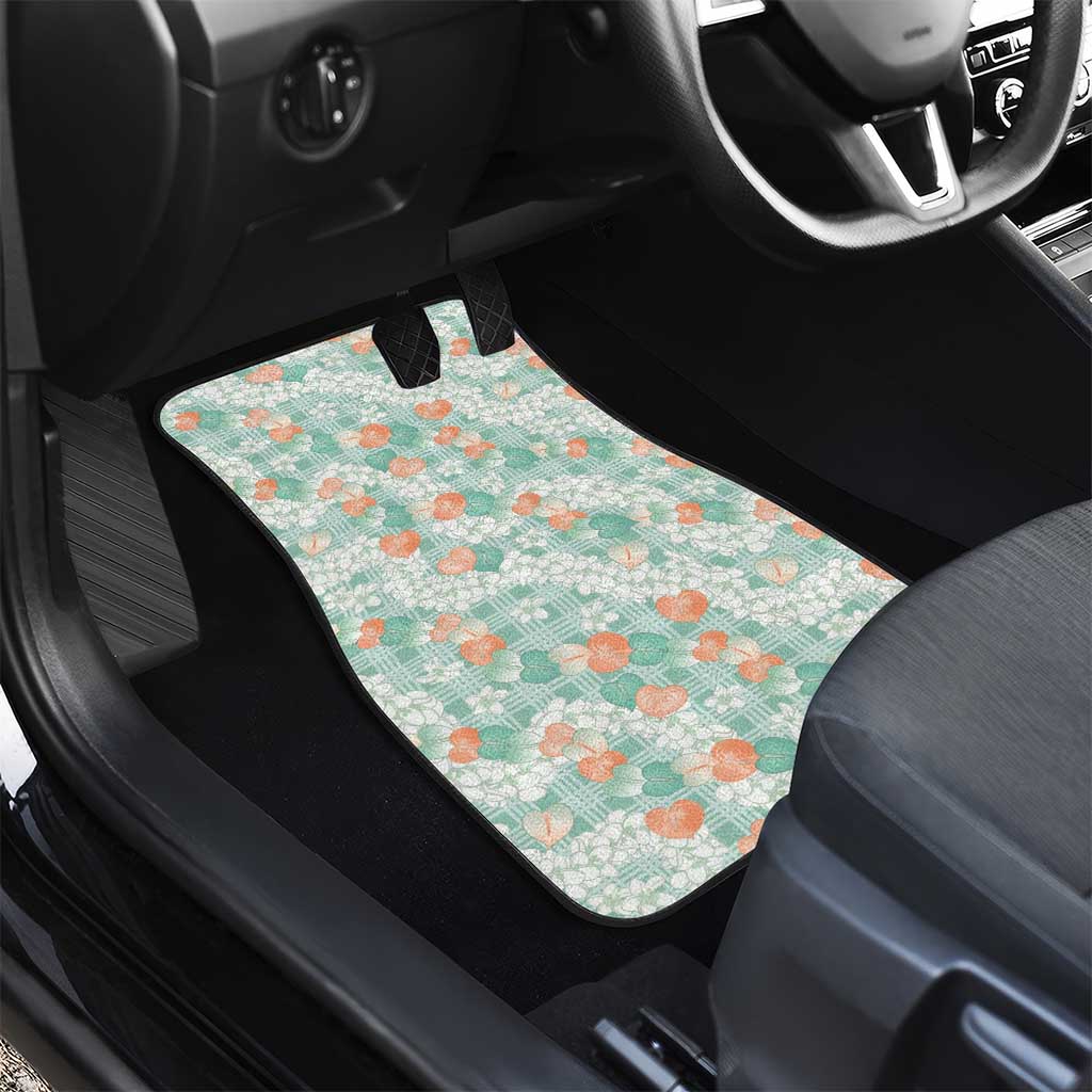 Anthurium Plumeria Lei Pastel Car Mats Teal Hawaiian Splendid Palaka LT01 - Polynesian Pride