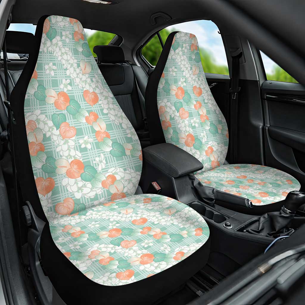 Anthurium Plumeria Lei Pastel Car Seat Cover Teal Hawaiian Splendid Palaka LT01 One Size Teal - Polynesian Pride