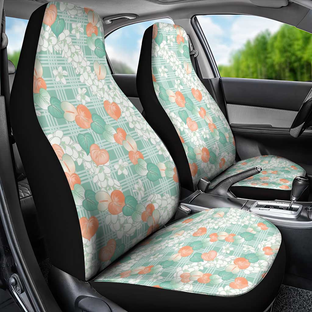 Anthurium Plumeria Lei Pastel Car Seat Cover Teal Hawaiian Splendid Palaka LT01 - Polynesian Pride