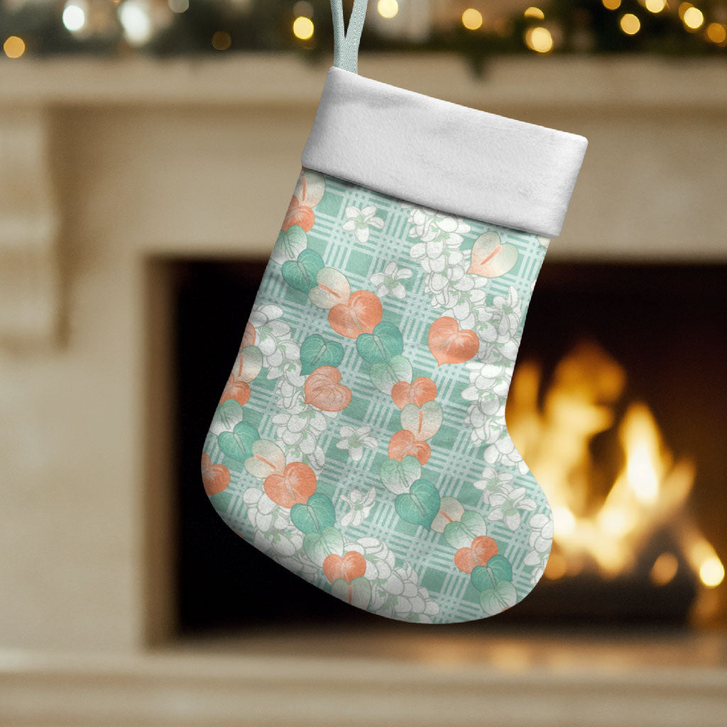 Anthurium Plumeria Lei Pastel Christmas Stocking Teal Hawaiian Splendid Palaka