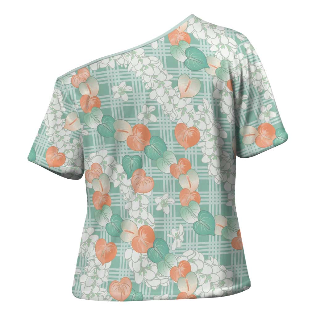Anthurium Plumeria Lei Pastel Cross Shoulder Shirt Teal Hawaiian Splendid Palaka LT01 - Polynesian Pride