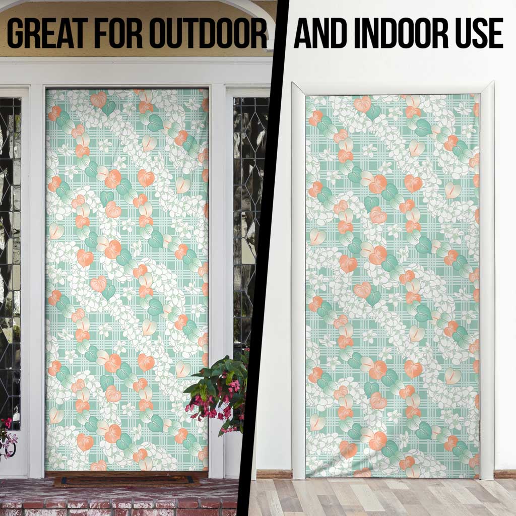 Anthurium Plumeria Lei Pastel Door Cover Teal Hawaiian Splendid Palaka LT01 - Polynesian Pride