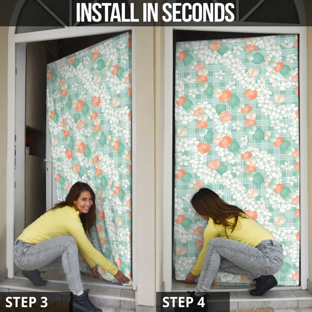 Anthurium Plumeria Lei Pastel Door Cover Teal Hawaiian Splendid Palaka LT01 - Polynesian Pride