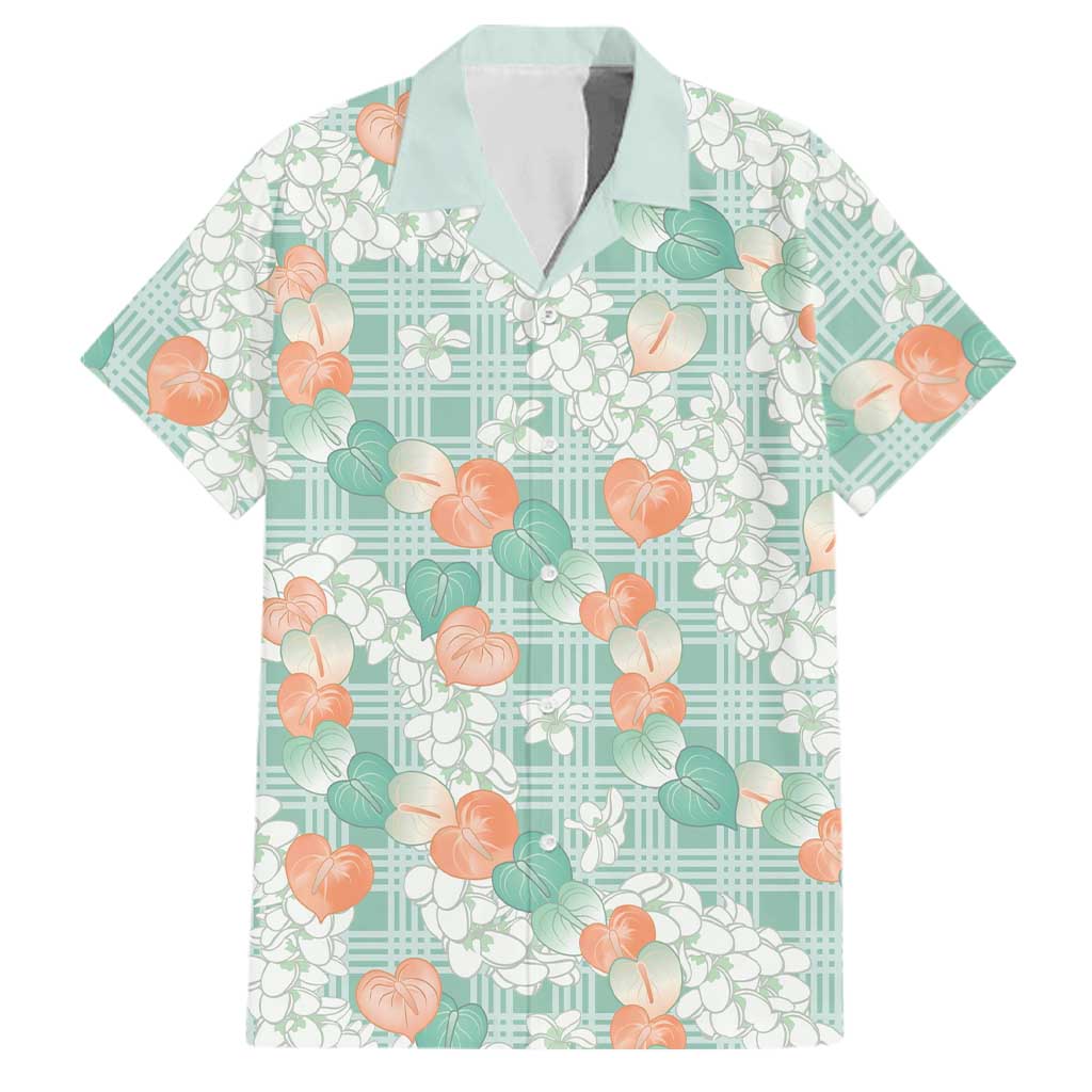 Anthurium Plumeria Lei Pastel Family Matching Mermaid Dress and Hawaiian Shirt Teal Hawaiian Splendid Palaka