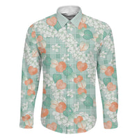 Anthurium Plumeria Lei Pastel Family Matching Off Shoulder Maxi Dress and Hawaiian Shirt Teal Hawaiian Splendid Palaka