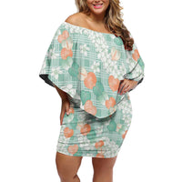 Anthurium Plumeria Lei Pastel Family Matching Off Shoulder Short Dress and Hawaiian Shirt Teal Hawaiian Splendid Palaka