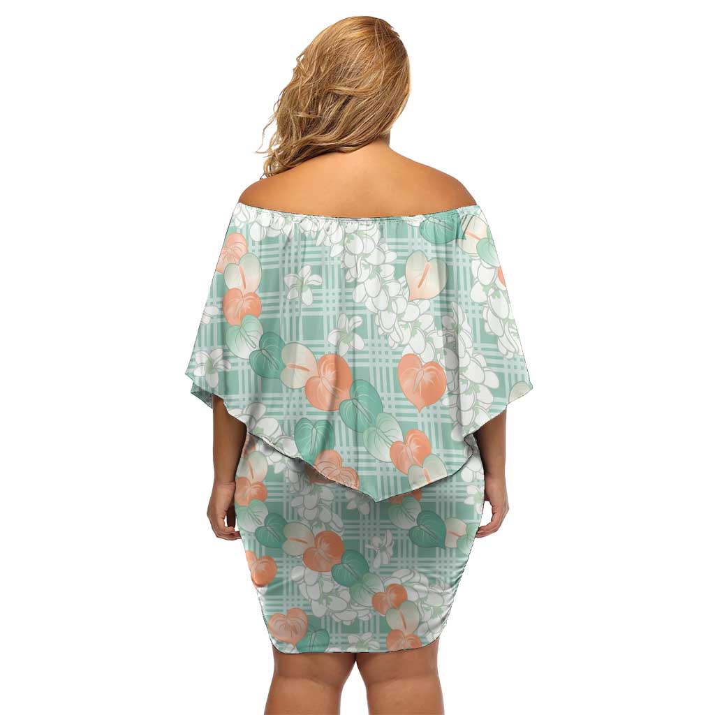 Anthurium Plumeria Lei Pastel Family Matching Off Shoulder Short Dress and Hawaiian Shirt Teal Hawaiian Splendid Palaka