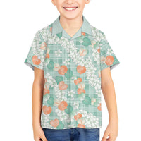 Anthurium Plumeria Lei Pastel Family Matching Short Sleeve Bodycon Dress and Hawaiian Shirt Teal Hawaiian Splendid Palaka
